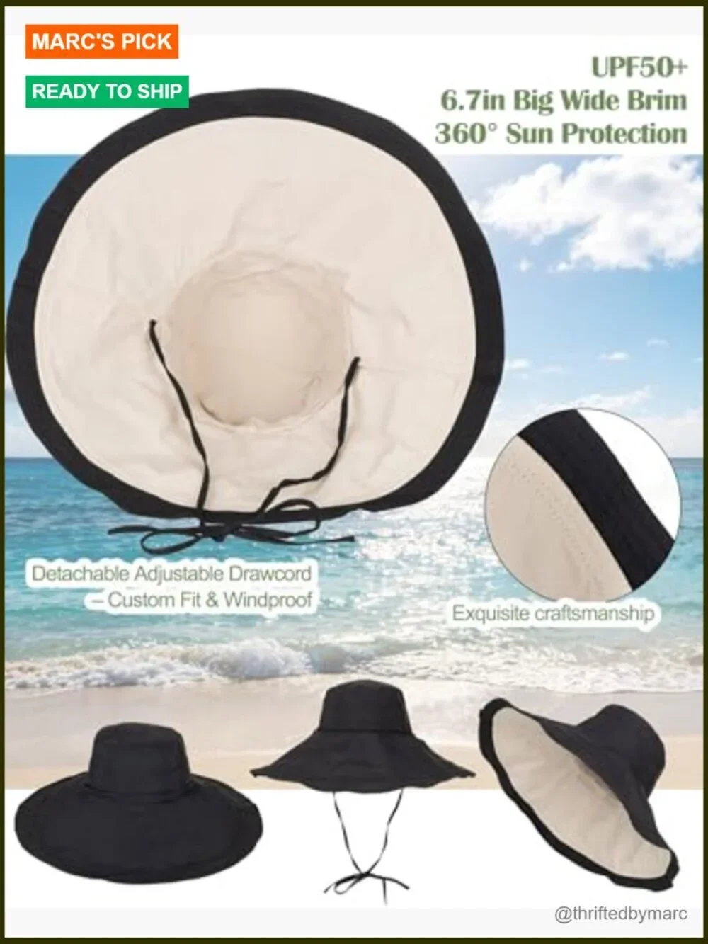 Extra Wide-Brim Sun Hat UPF50+ Reversible Wired Edge Packable Travel Beach